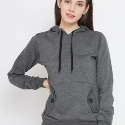 Belle Fille Women Charcoal Grey Solid Hooded Sweatshirt-image-68