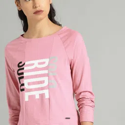 Roadster Women Pink Printed Round Neck Pure Cotton T-shirt-image-43