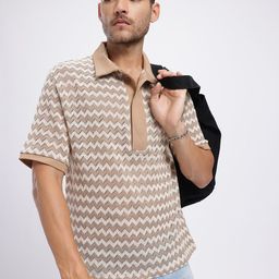 glitchez Polo Collar Open Weave Knit Semi-Sheer Relaxed T-shirt-image-47