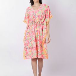 EROTISSCH Women Pink Printed Kaftan Swim Cover Up Dress-picture-18