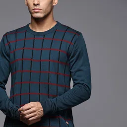 Raymond Men Navy Blue & Maroon Checked Pullover-image-44