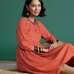 Sangria Mirror Work Embroidered A-Line Ethnic Dress-image-27
