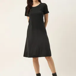BRINNS Black Solid Round Neck Pure Cotton T-shirt Dress-picture-45