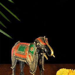 SHREE KALA HOME DECOR Bronze-Coloured Brass Royal Hathi-image-59