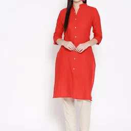 Vastraa Fusion Women Red Solid Straight Kurta-picture-31
