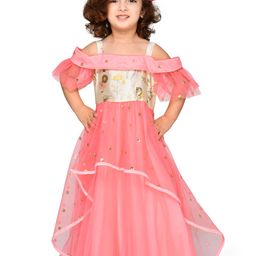 SAKA DESIGNS Girls Peach Embellished Layered A-Line Dress-image-13
