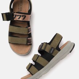 Woodland Men Olive Green Solid Leather Comfort Sandals-picture-45