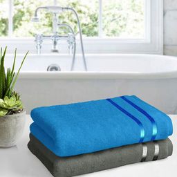 Story@home Set Of 2 Blue & Grey Solid 450 GSM Bath Towels-picture-44