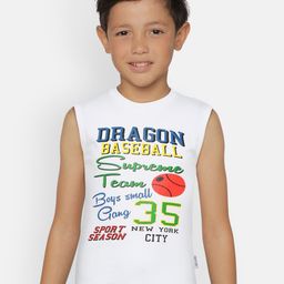 dongli Boys White Printed Round Neck Sleeveless T-shirt-image-37