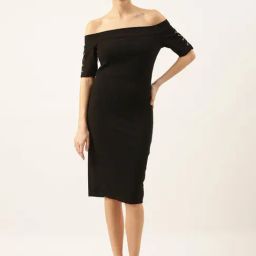 SHOWOFF Black Cotton Regular Fit A Line Dress-image-19