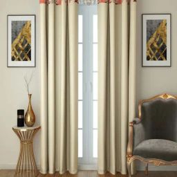 Swayam Beige & Pink PNP Blackout Eyelet Door Curtain - Single Piece (7 Ft)-57