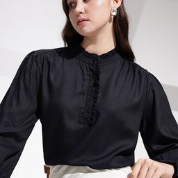 her by invictus Mandarin Collar Puff Sleeve Top-image-99