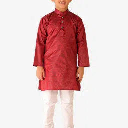 Pro-Ethic Style Developer Kids Red & White Printed Full Sleeves Kurta with Pyjamas image 1