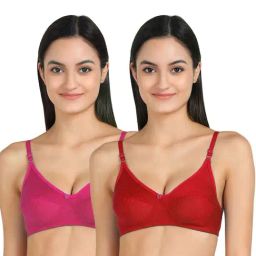 AROUSY Pink & Red Cotton T-Shirt Bra - Pack Of 2-12