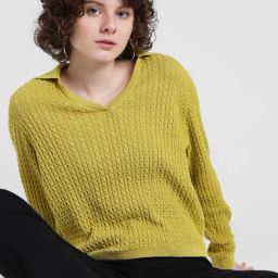 Only Olive Cotton Self Design Pullover-image-52