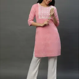 Aurelia Pink Cotton Embroidered Straight Kurta-image-82