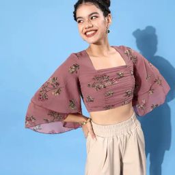 KASSUALLY Dusty Pink Floral Print Crop Top-picture-27