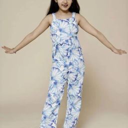 Piccolo Kids Blue Floral Regular Fit Jumpsuit-image-93