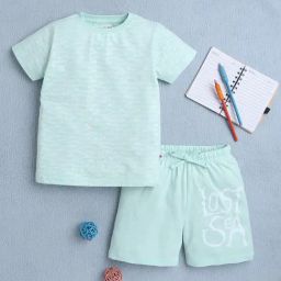 Bumzee Boys Pista Green Half Sleeves T-Shirt & Short Set-image-36