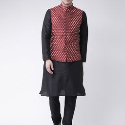DEYANN Men Black Solid Kurta with Pyjamas & Nehru Jacket-picture-2