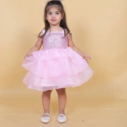 Titrit Pink Organza Embellished Dress for Girls-image-65