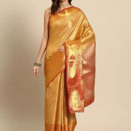 JUST FASHION Golden Silk Woven Saree With Unstitched Blouse-picture-41