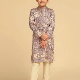 Kisah Kids Purple Foil Print KurtaSets-image-0