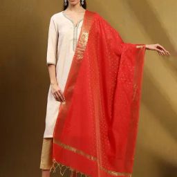 Biba Red Woven Design Dupatta-image-27