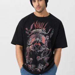 The Souled Store Black Cotton Loose Fit Printed T-Shirt-image-84