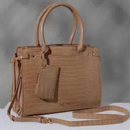 Allen Solly Brown Textured Handbag with Pouch image 1