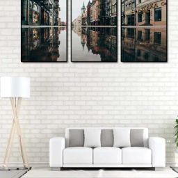 999store Multicolor Printed Architectural Building Paintings - Set of 3-4