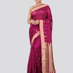 Pinkloom Pink Cotton Silk Zari Saree With Blouse-image-9