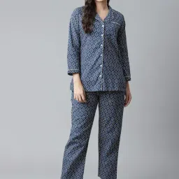 Divena Navy Blue Printed Cotton Top & Pant Set-image-81