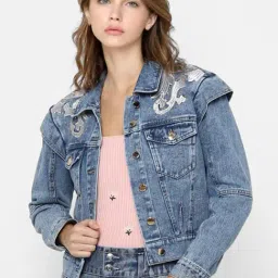 Only Medium Blue Cotton Jacket-image-4