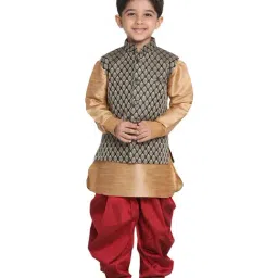 VASTRAMAY Kids Rose Gold & Black Self Pattern Kurta Set-image-69