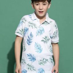 Lil Tomatoes Kids White & Blue Printed Polo T-Shirt-picture-36