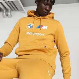 Puma Yellow Cotton Regular Fit Printed Hooded Sweatshirt-image-11