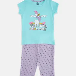 Pantaloons Junior Blue & Lilac Printed Top with Pants-image-93