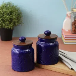 VarEesha Blue Ceramic Air Tight Jars - Set of 2-image-82