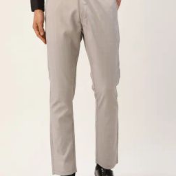 Jainish Grey Cotton Tapered Fit Checks Flat Front Trousers-image-49