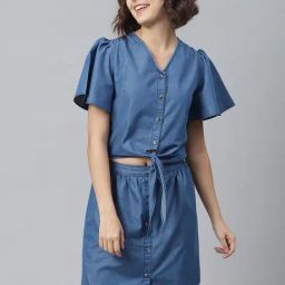 StyleStone Blue Regular Fit Crop Top With Skirt-image-76