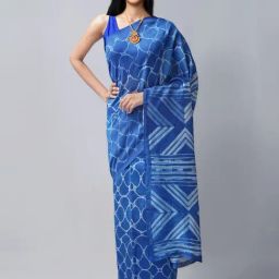 Unnati Silks Blue Cotton Silk Printed Saree With Unstitched Blouse-image-20