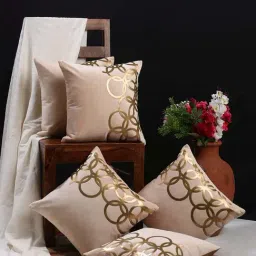 HOSTA HOMES Cream Velvet Cushion Cover - Set of 5-image-92