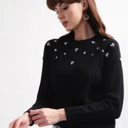 Elle Black Cotton Embellished Sweater-40