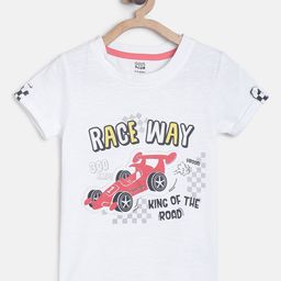 MINI KLUB Boys White Typography Printed Cotton Pure Cotton T-shirt-image-94