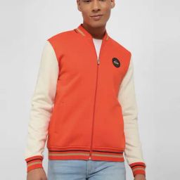 Allen Solly Orange Cotton Regular Fit Colour Block Bomber Jacket-image-99