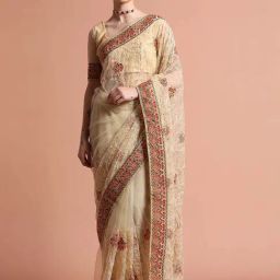 Jaipur Kurti Beige Embroidered Saree With Unstitched Blouse-image-31