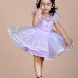 Titrit Purple Net Embellished Dress for Girls-image-27