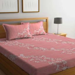Klotthe Pink 400 TC Cotton Double Book Fold Bedsheet with 2 Pillow Covers-picture-15