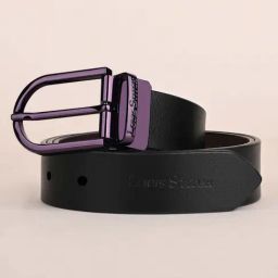 Louis Stitch Black Leather Reversible Belt for Men-image-46
